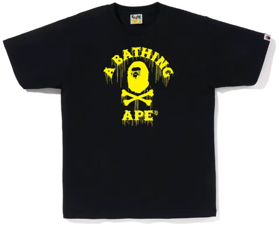 BAPE Drip Ape Crossbone College Tee Black Yellow PALISADES