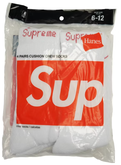 Supreme Hanes Crew Socks (4 Pack) White PALISADES