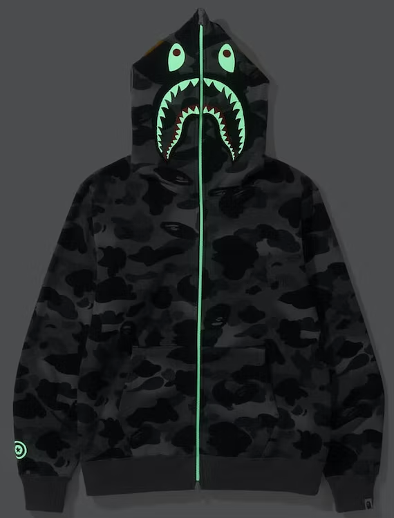 BAPE Grid Camo Shark Full Zip Hoodie Black PALISADES
