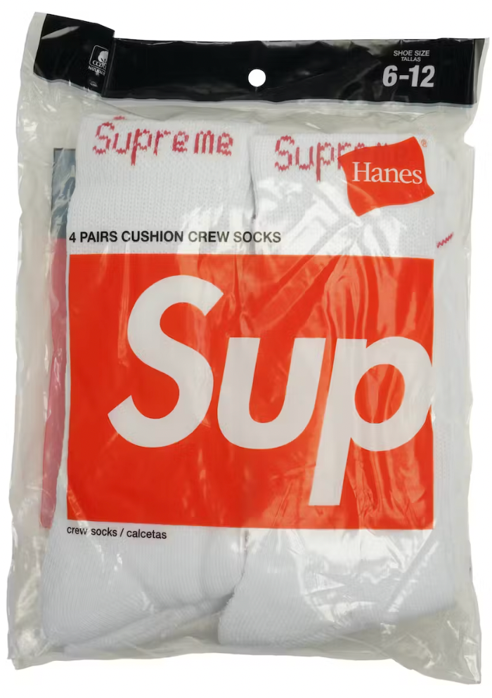 Supreme Hanes Crew Socks Crew Socks (4 Pack) White TARRYTOWN