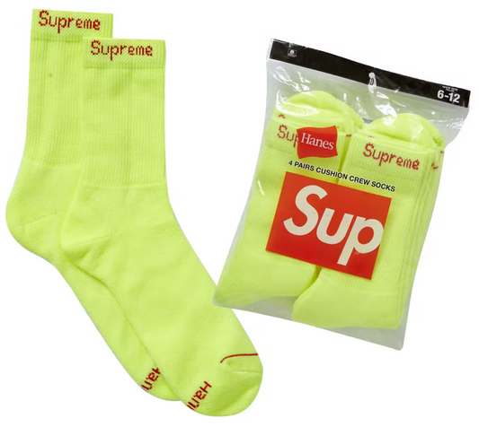 Supreme Hanes Crew Socks (2 Pack) Flourescent Yellow TARRYTOWN