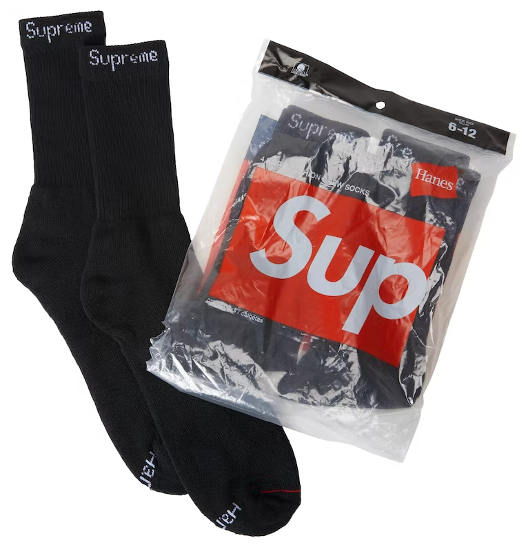 Supreme Hanes Socks (4 Pack) Black PALISADES