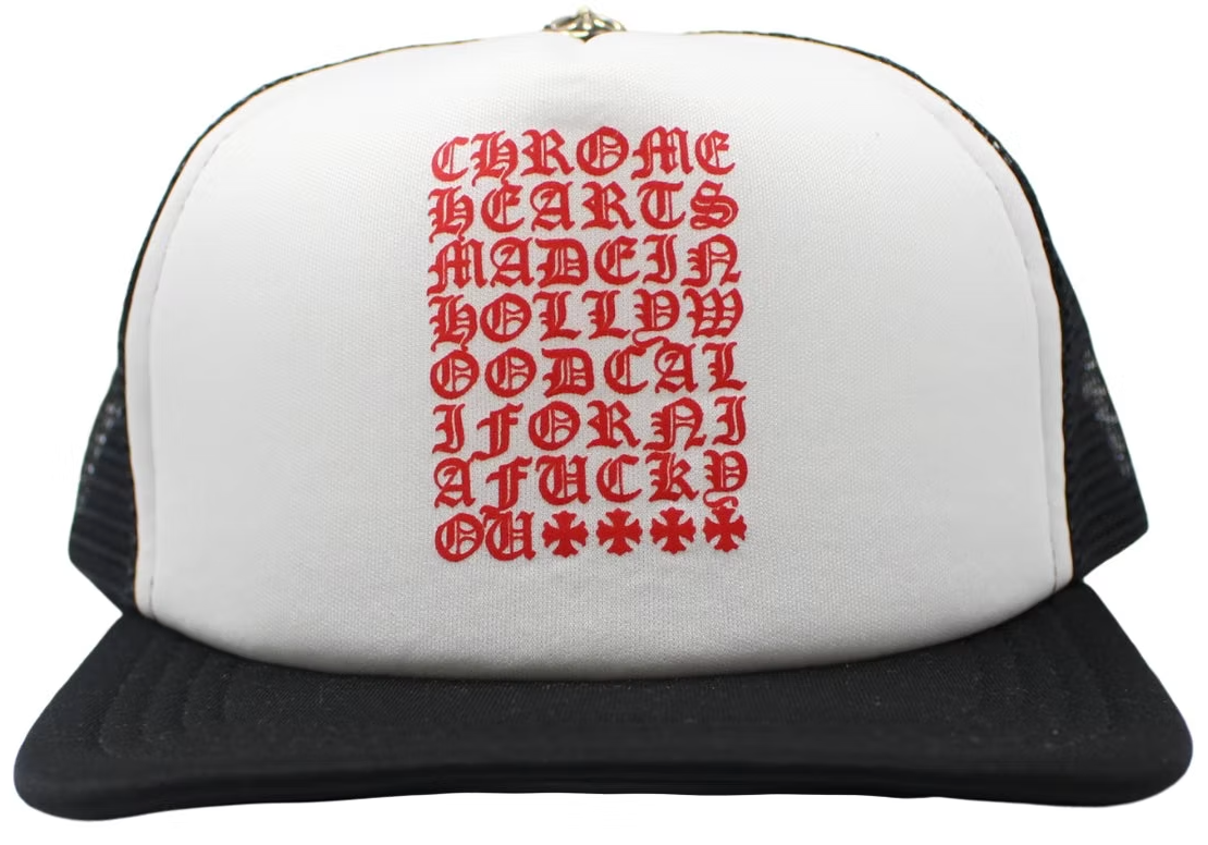 Chrome Hearts Eyechart Trucker Hat Black/White/Red PALISADES