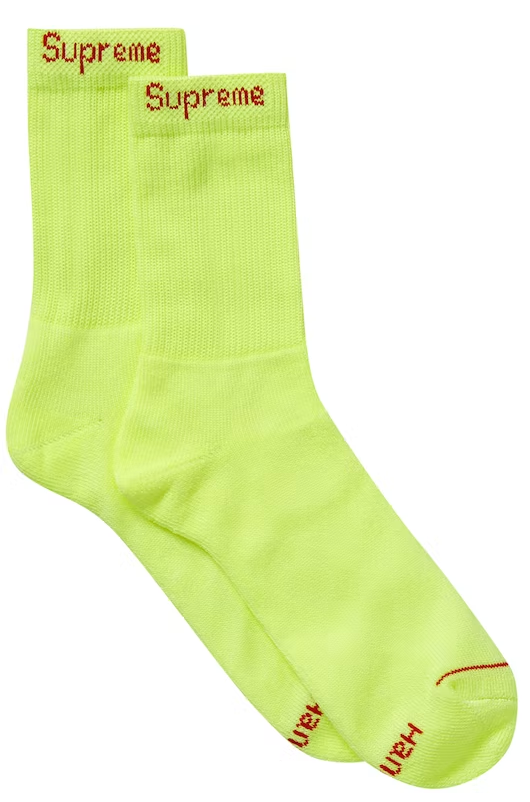 Supreme Hanes Crew Socks (2 Pack) Flourescent Yellow PALISADES