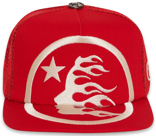 Hellstar Big Logo Trucker Snapback Hat Red PALISADES