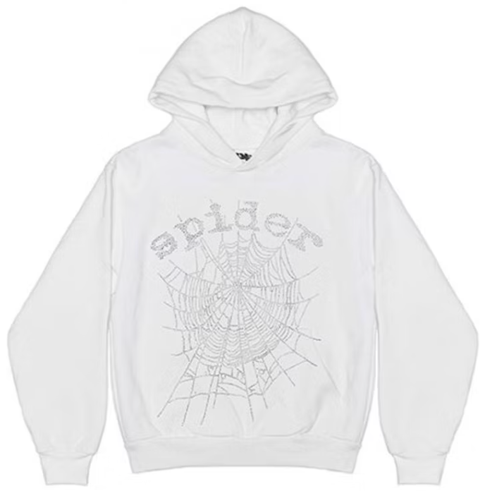 Sp5der OG Rhinestone Logo Hoodie White PALISADES