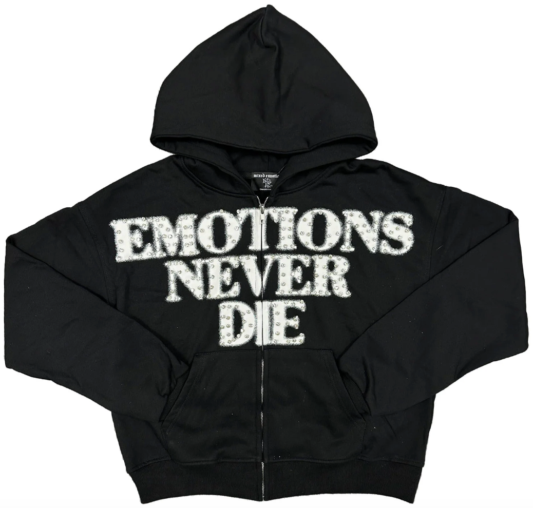 Mixed Emotion Black ‘End’ Rhinestone hoodie PALISADES