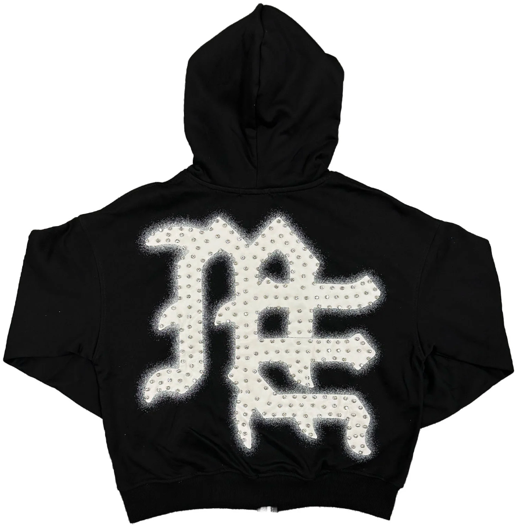Mixed Emotion Black ‘End’ Rhinestone hoodie PALISADES