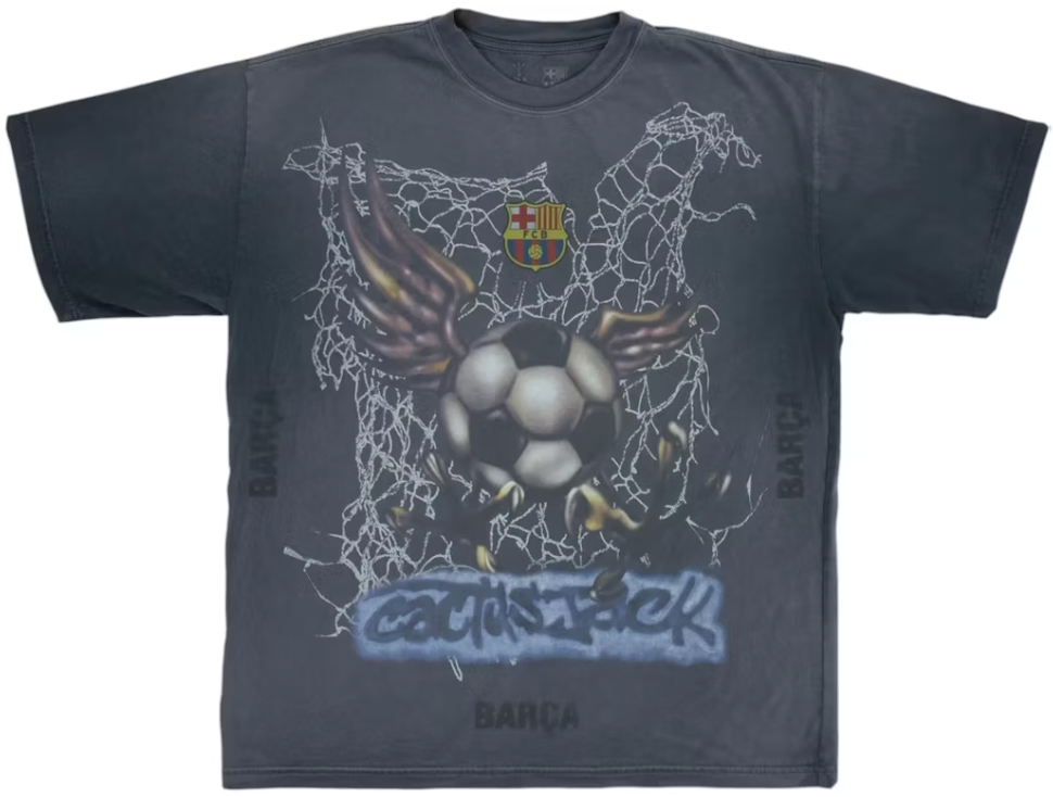 Travis Scott x FC Barcelona Washed Spray Logo Tee Black PALISADES