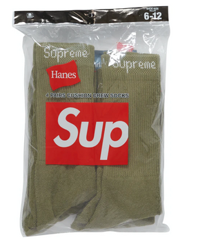 Supreme Hanes Crew Socks (4 Pack) Olive RIDGE HILL