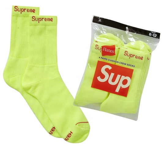 Supreme Hanes Crew Socks (2 Pack) Flourescent Yellow PALISADES